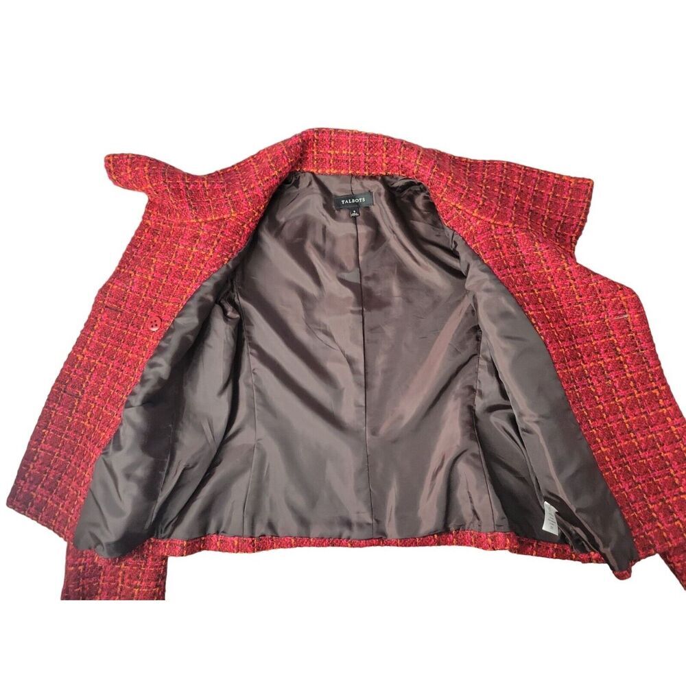 Talbots Wool Blend Blazer Womens 8 Tweed Burgundy Old Money Textured Jacket - Picture 4 of 12